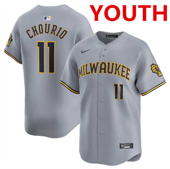 Youth Milwaukee Brewers #11 Jackson Chourio Grey 2024 Away Limited Stitched Baseball Jersey->mlb youth jerseys->MLB Jersey